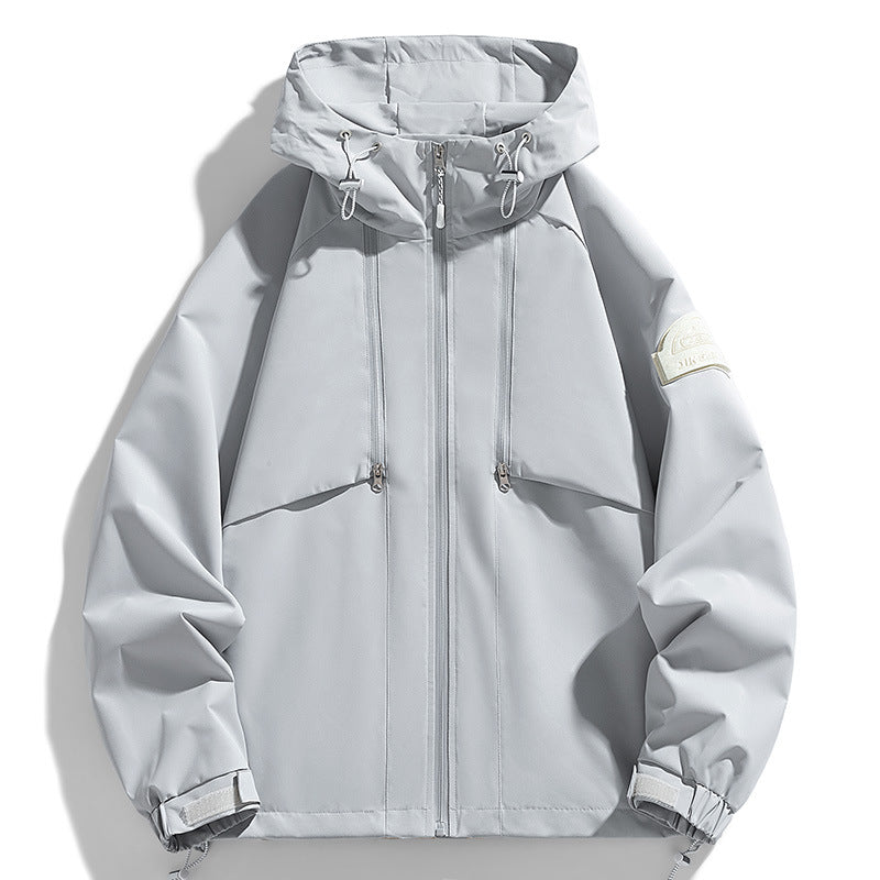 Unisex Leichte zweifarbige Wind- und Regenjacke mit Kapuze, Kordelzug und Reißverschlusstaschen Shop Nory