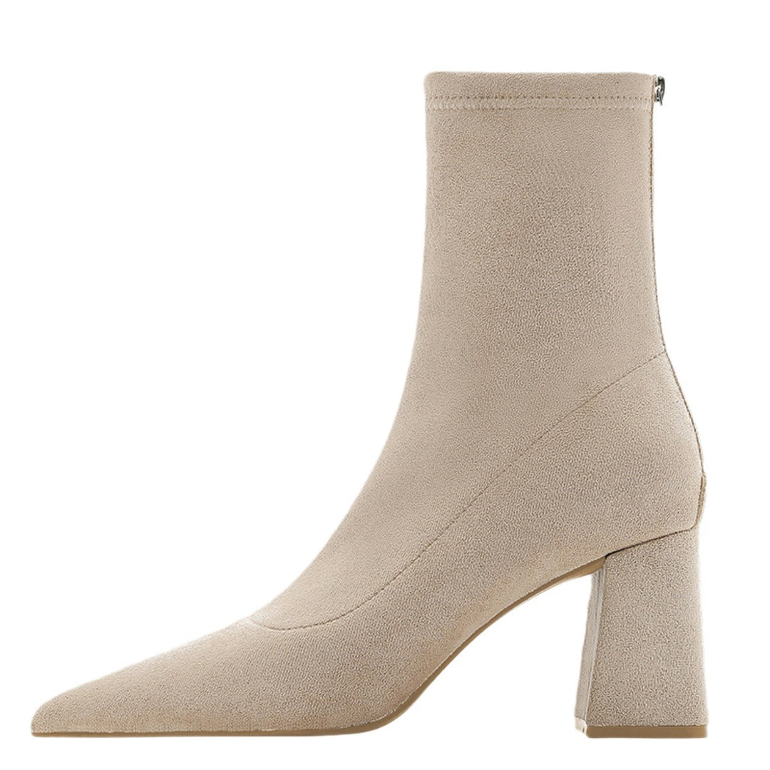 Damen Spitze Sock‑Ankle‑Boots mit skulpturellem Blockabsatz und Stretch‑Veloursoptik Shop Nory