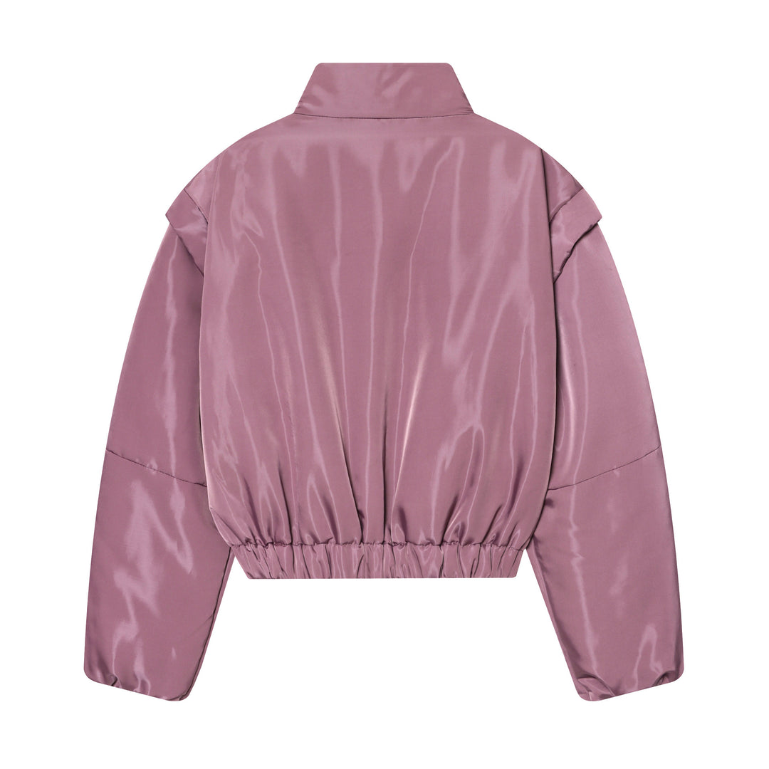 Damen Gekürzte wattierte Satinjacke mit hohem Stehkragen und Taillen-Smock Shop Nory