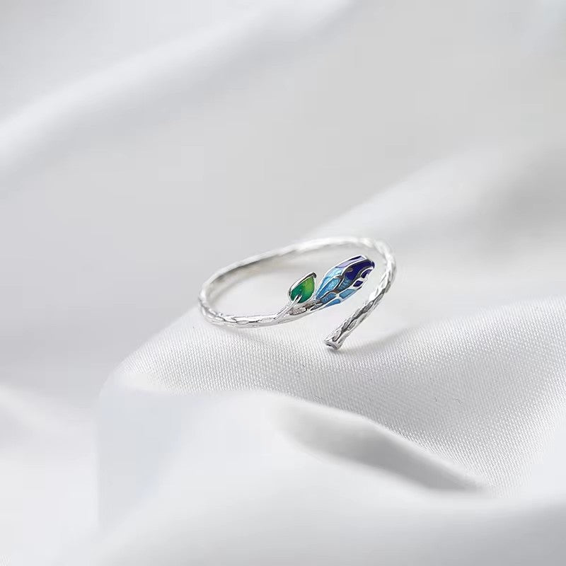 Damen Offener Ring mit floralen Details und buntem Emaille-Shop Nory