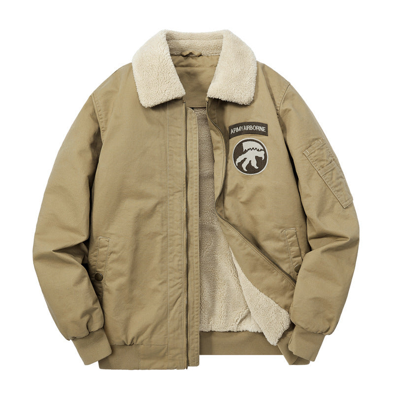 Herren Pilotenblouson mit Teddyfutter, gestickten Patches und Canvasaußenstoff Shop Nory