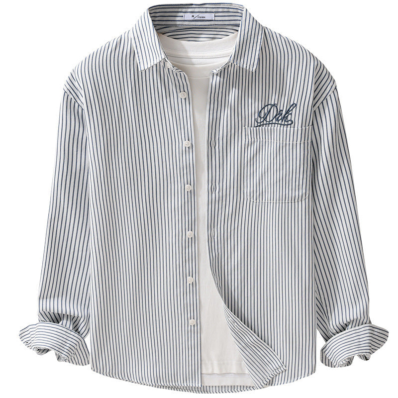 Herren Gestreiftes Overshirt‑Hemd mit Brusttasche und tonalem Logo‑Stick Shop Nory