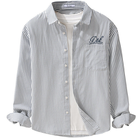 Herren Gestreiftes Overshirt‑Hemd mit Brusttasche und tonalem Logo‑Stick Shop Nory