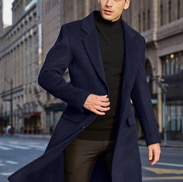 Herren Eleganter langer Wollmixmantel mit schlanker Silhouette und klassischem Revers Shop Nory