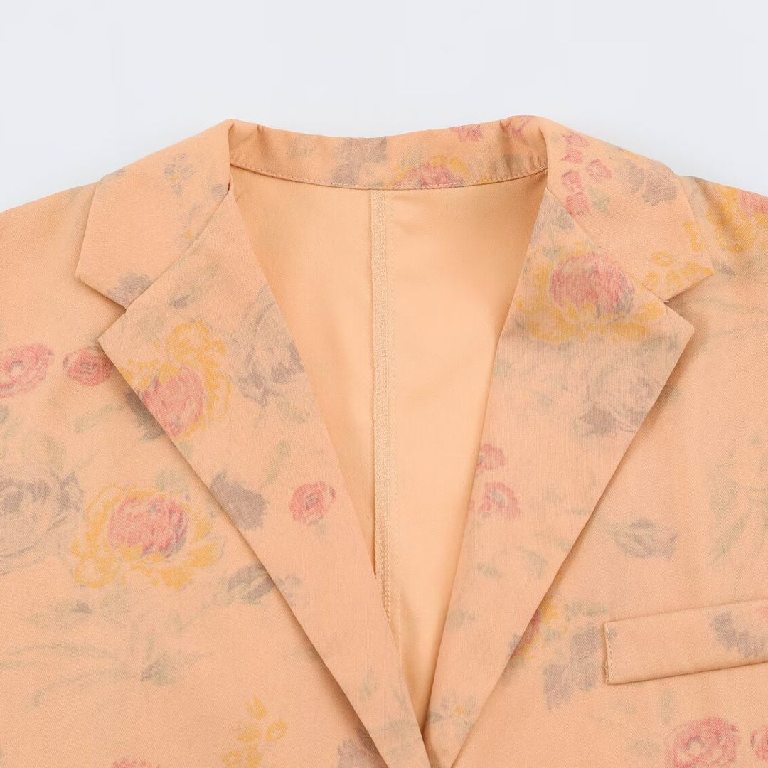 Damen Boxy-Blazerjacke mit floraler Seidenoptik, Ein-Knopf-Verschluss und Pattentaschen Shop Nory