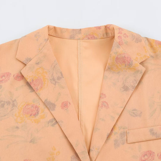 Damen Boxy-Blazerjacke mit floraler Seidenoptik, Ein-Knopf-Verschluss und Pattentaschen Shop Nory