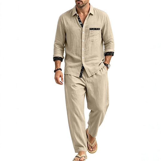 Herren Leichtes Leinenoptik Freizeit-Set mit Hemd und Relax-Hose Shop Nory