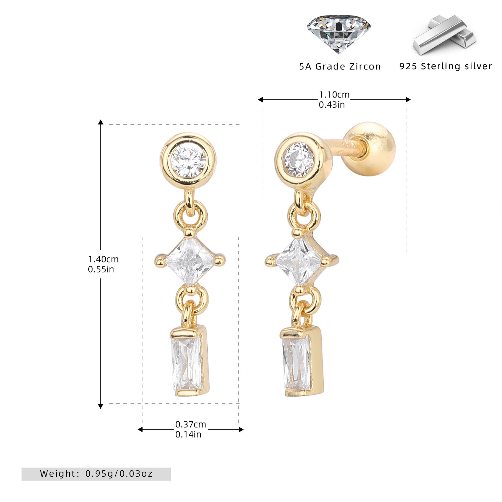 Damen Ohrstecker mit luxuriösem Zirkon-Design aus hochwertigem 925 Sterling Silber Shop Nory
