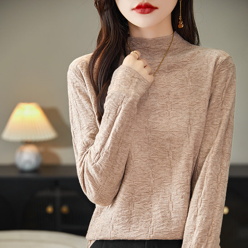 Damen Strukturiertes Feinstrick-Longsleeve mit Stehkragen und kastiger Silhouette Shop Nory