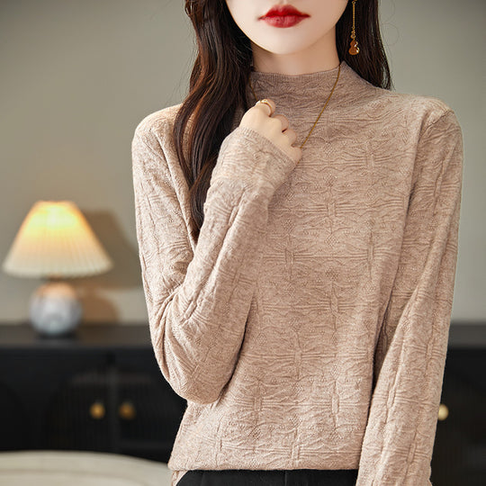 Damen Strukturiertes Feinstrick-Longsleeve mit Stehkragen und kastiger Silhouette Shop Nory
