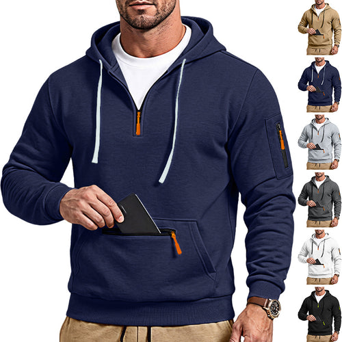 Herren sportlicher Kapuzenpullover mit halbem Reißverschluss und verschließbarer Kängurutasche Shop Nory