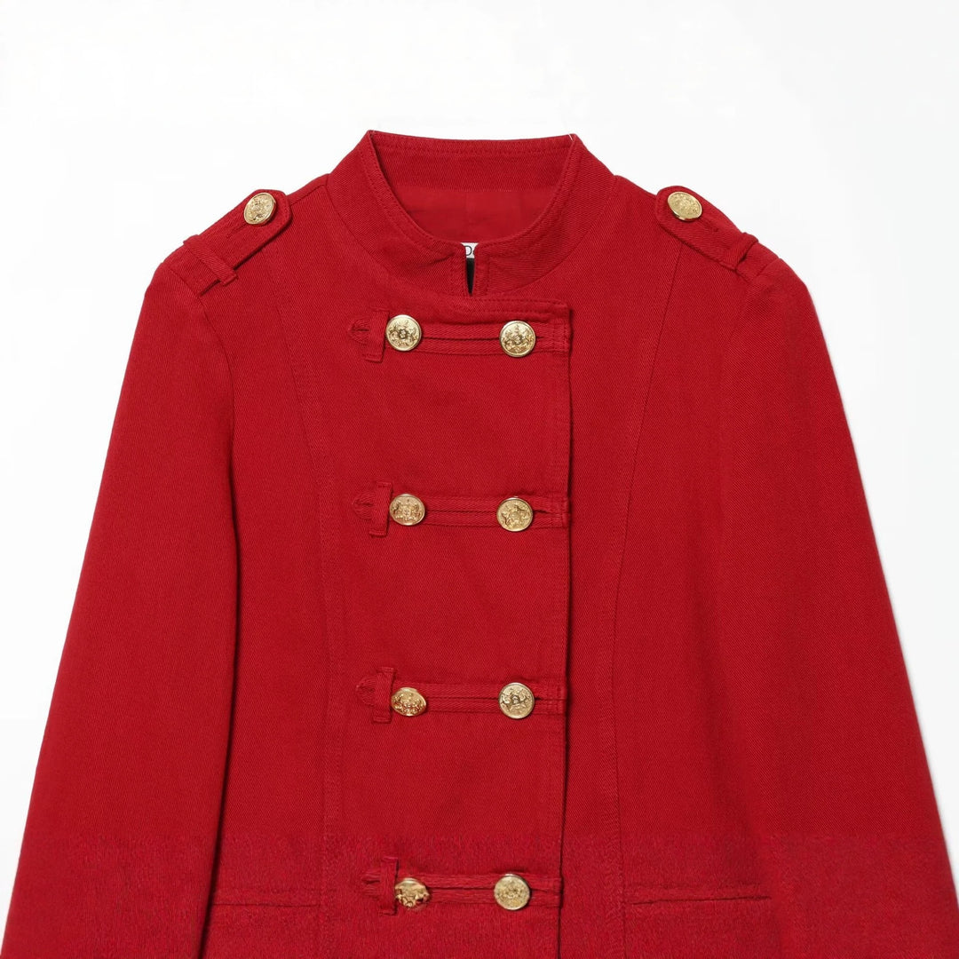 Damen kurz geschnittene militärisch inspirierte Jacke mit dekorativen Zierknöpfen Shop Nory