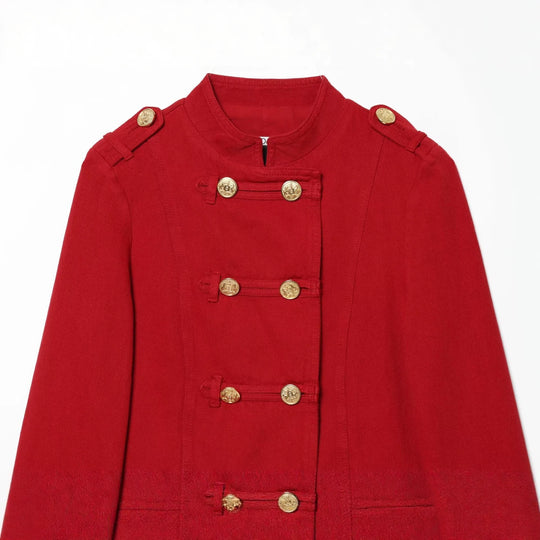 Damen kurz geschnittene militärisch inspirierte Jacke mit dekorativen Zierknöpfen Shop Nory
