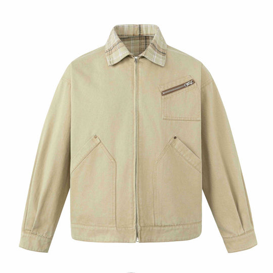 Herren Kurz geschnittener Canvas-Workwear-Blouson mit Karokragen und Zip-Brusttasche Shop Nory