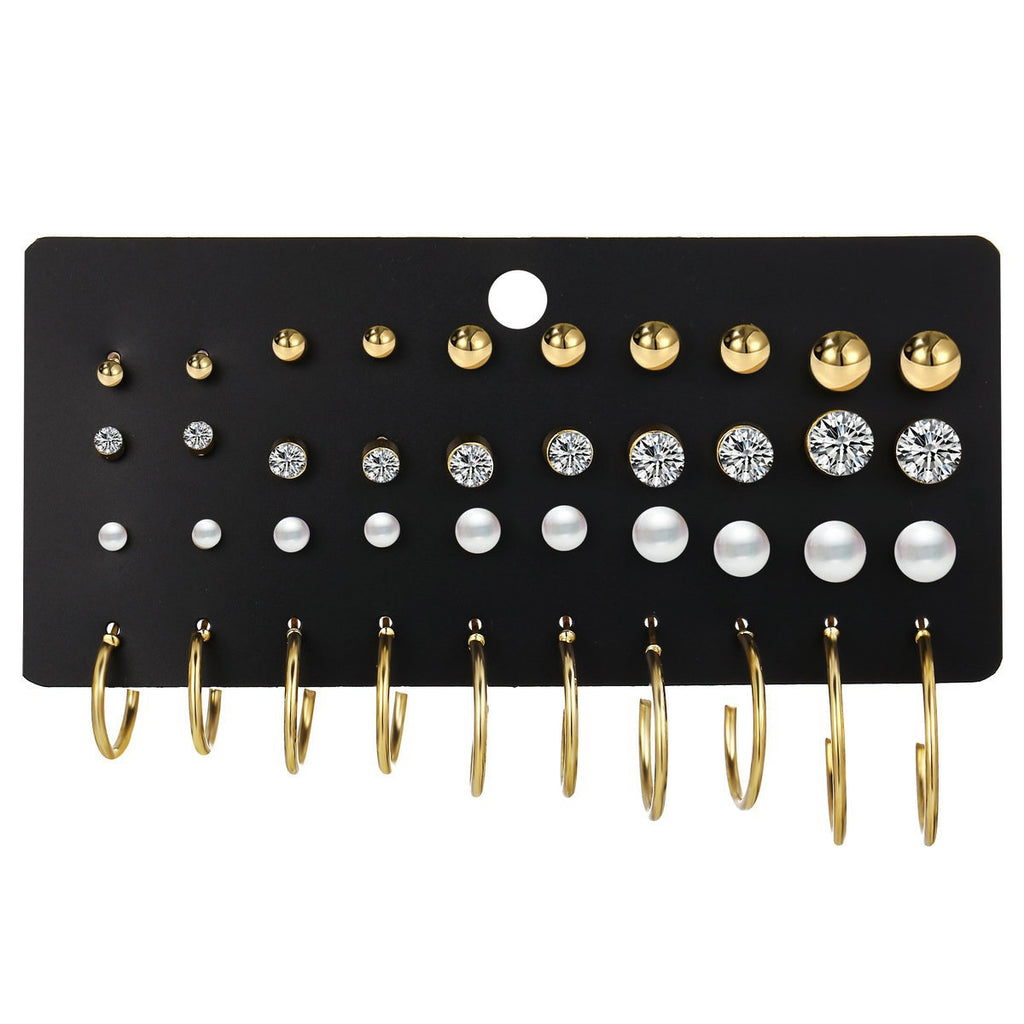 Damen Ohrringe Set mit elegantem Perlendesign und funkelnden Goldakzenten Shop Nory