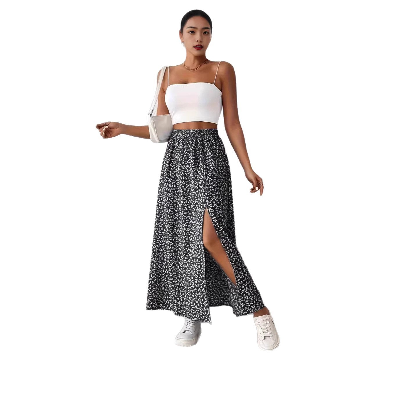 Damen Maxirock mit elegantem Schlitz und floralem Muster