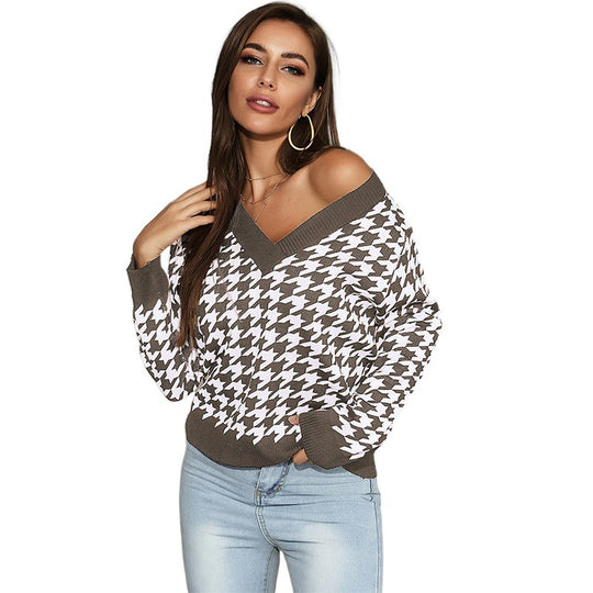 Damen Verspielter Pullover mit Karomuster Shop Nory