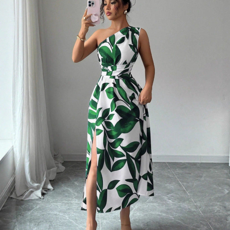 Damen Maxikleid mit asymmetrischem Schnitt und floralem Design