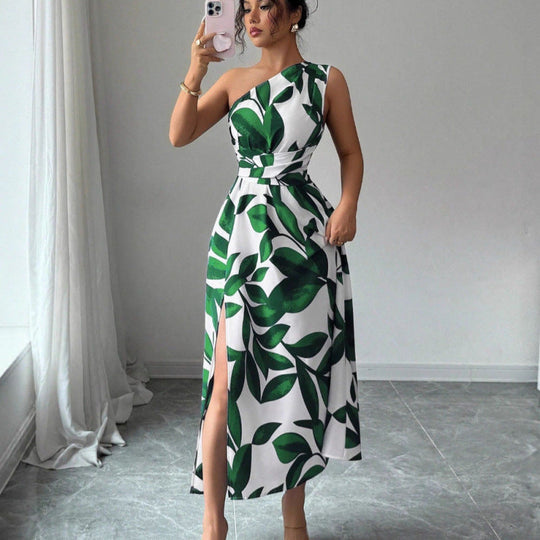 Damen Maxikleid mit asymmetrischem Schnitt und floralem Design