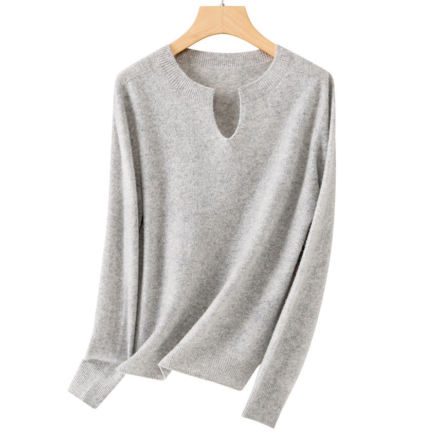 Damen Feiner Feinstrick-Pullover mit Schlüsselloch-Ausschnitt und gerippten Abschlüssen Shop Nory