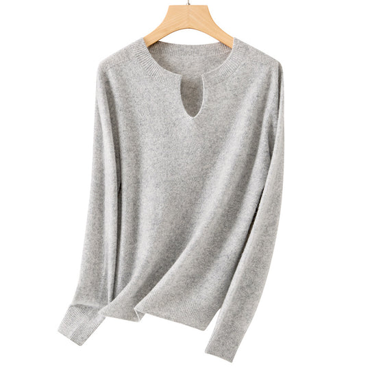 Damen Feiner Feinstrick-Pullover mit Schlüsselloch-Ausschnitt und gerippten Abschlüssen Shop Nory