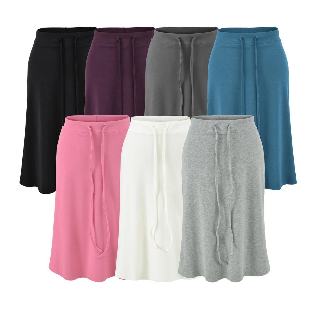 Damen Jersey-Midirock mit hohem Bund, Tunnelzug und A-Linien-Schnitt Shop Nory