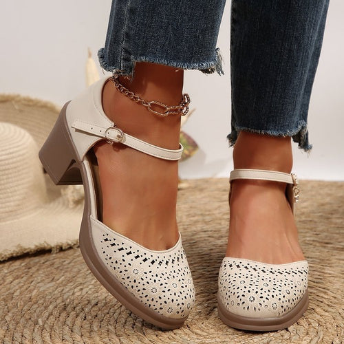 Damen Mary-Jane Pumps mit mittelhohem Blockabsatz, perforiertem Obermaterial und gepolstertem Komfortfußbett Shop Nory
