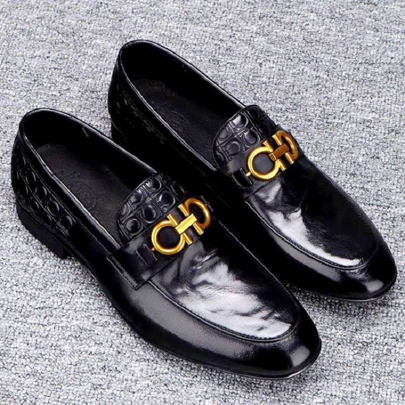 Herren Eleganter Lederlook-Loafer mit Krokoprägung und goldener Bit-Schnalle Shop Nory