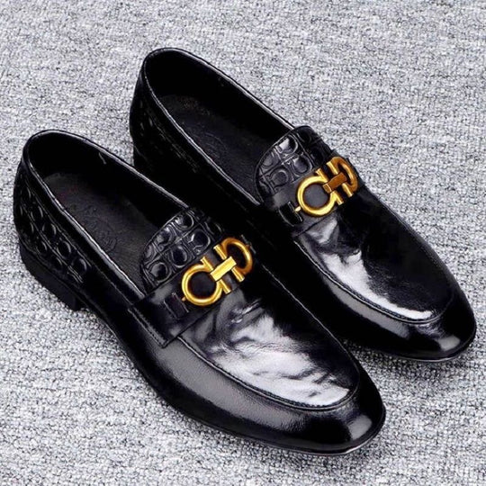 Herren Eleganter Lederlook-Loafer mit Krokoprägung und goldener Bit-Schnalle Shop Nory