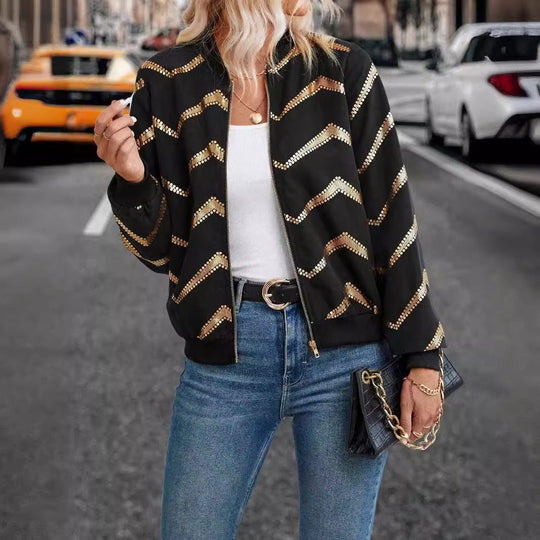 Damen trendige Bomberjacke mit metallic Details
