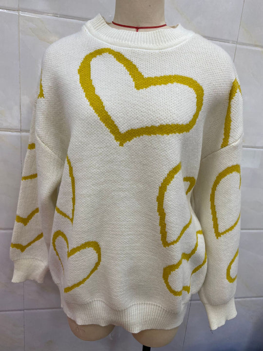 Damen Kuscheliger Jacquard-Pullover mit Herzmotiv und lockerer Oversize-Passform Shop Nory