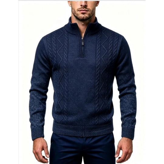 Herren Strukturierter Halbzip-Pullover mit Stehkragen und Zopfmuster-Details Shop Nory