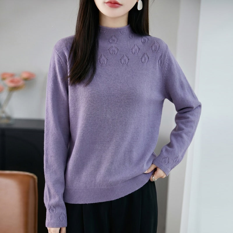 Damen Kurzrollkragenpullover aus Feinstrick mit Ajour‑Yoke und geripptem Saum Shop Nory