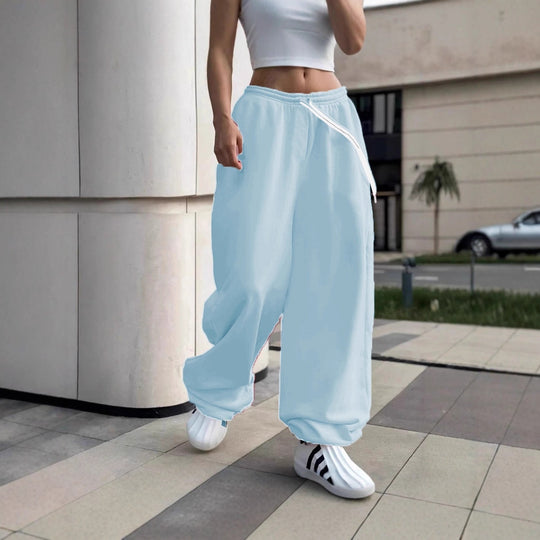 Damen nan weite Baggy-Jogginghose mit hohem Komfortbund, Kordelzug und elastischen Knöchelbündchen Shop Nory