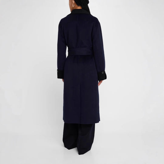 Damen Taillierter Wollmix-Mantel mit Bindegürtel, kontrastiertem Revers und Pattentaschen Shop Nory
