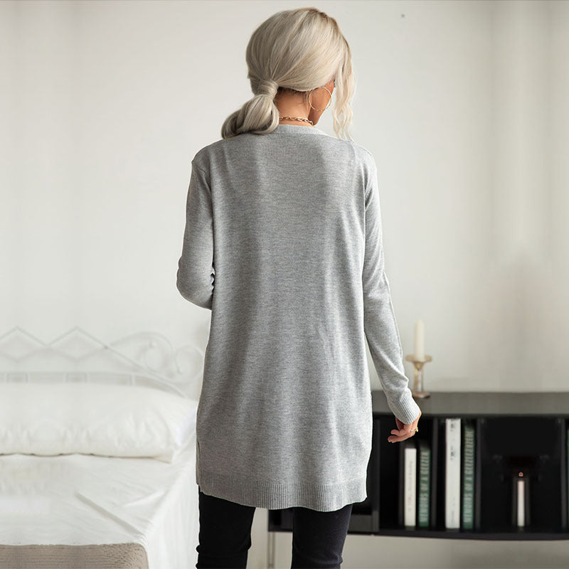 Damen Langer Feinstrick-Cardigan mit Rippenstruktur und Eingrifftaschen Shop Nory