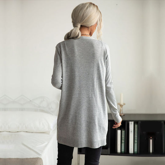 Damen Langer Feinstrick-Cardigan mit Rippenstruktur und Eingrifftaschen Shop Nory