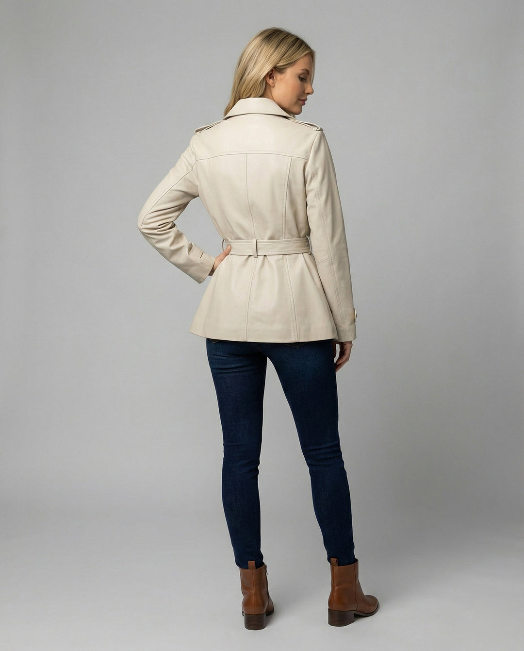 Damen übergangsjacke damen taillierter kurzer Trenchcoat mit Gürtel und doppelreihiger Knopfleiste