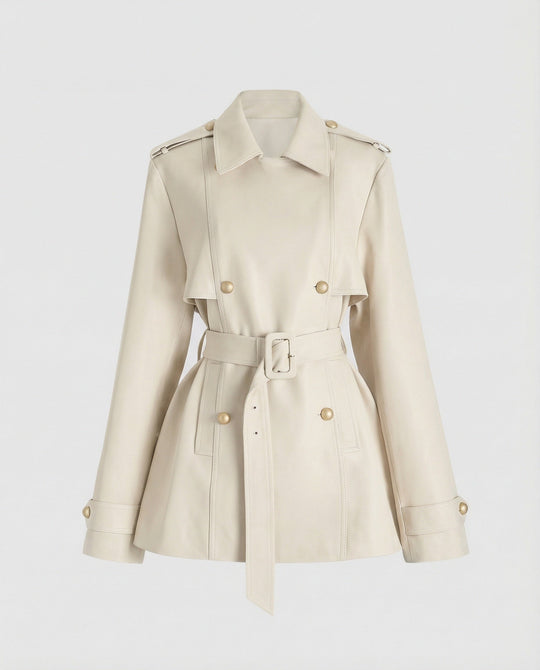 Damen übergangsjacke damen taillierter kurzer Trenchcoat mit Gürtel und doppelreihiger Knopfleiste