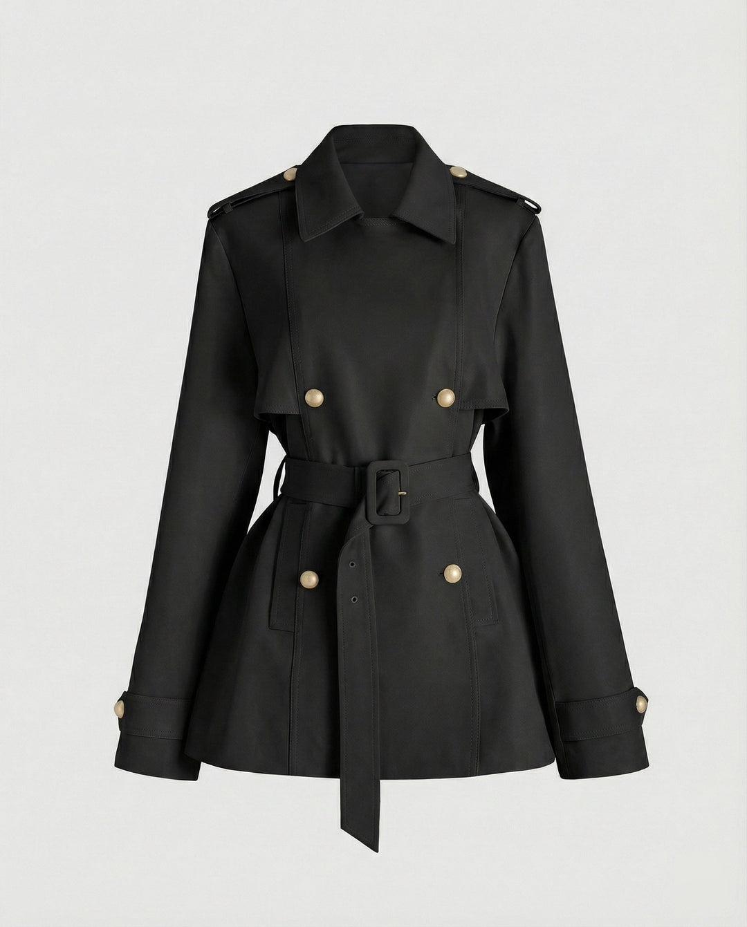 Damen übergangsjacke damen taillierter kurzer Trenchcoat mit Gürtel und doppelreihiger Knopfleiste