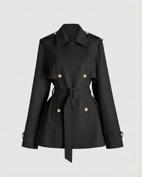 Damen übergangsjacke damen taillierter kurzer Trenchcoat mit Gürtel und doppelreihiger Knopfleiste