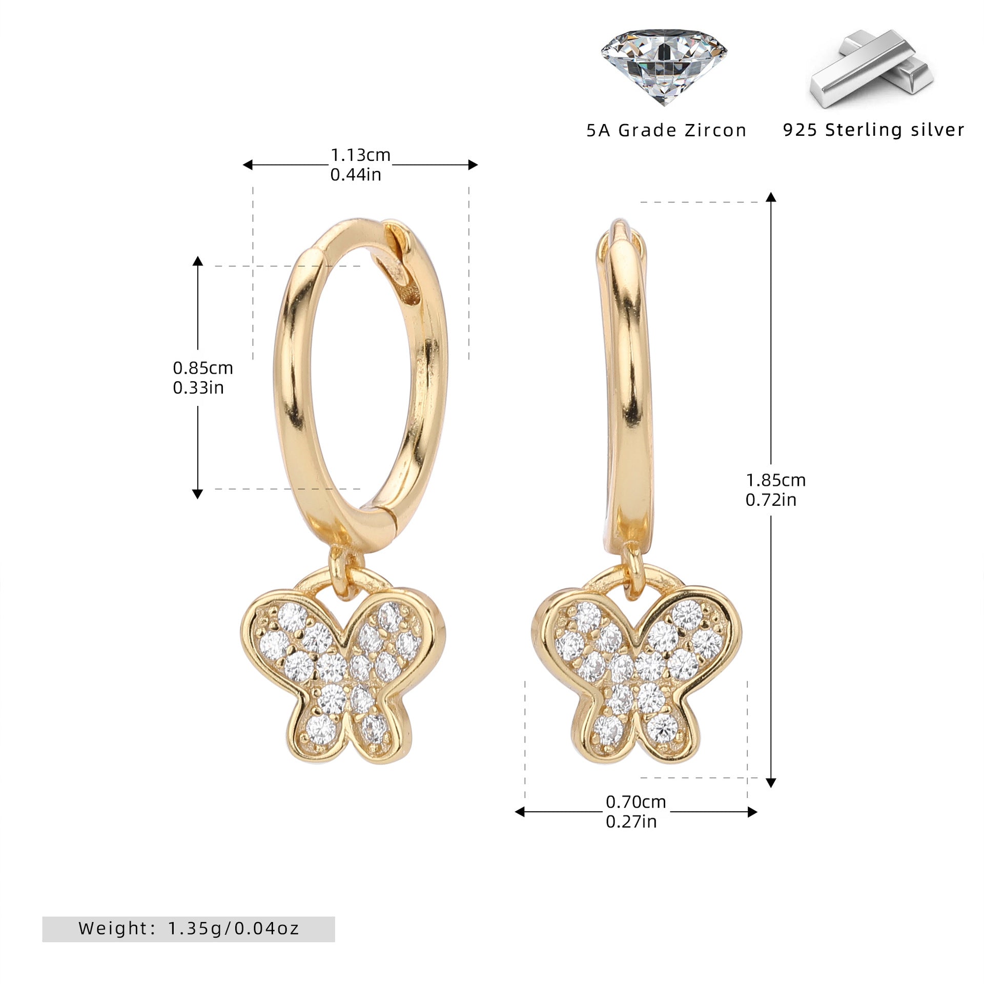 Damen Ohrhänger mit funkelndem Schmetterlingsdesign aus hochwertigem 925 Sterling Silber Shop Nory