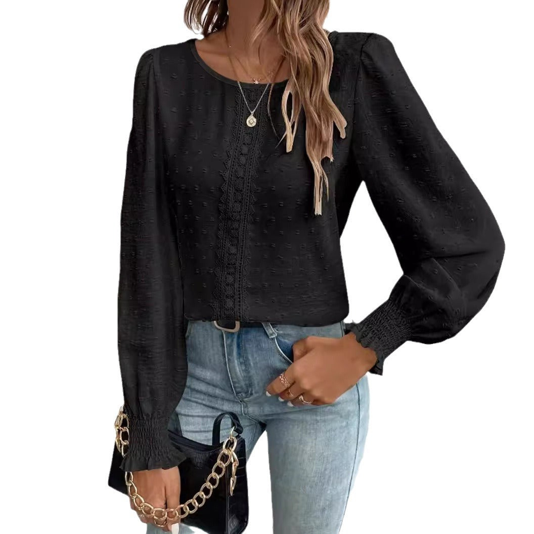 Damen luftige Bluse mit feinem Stickmuster