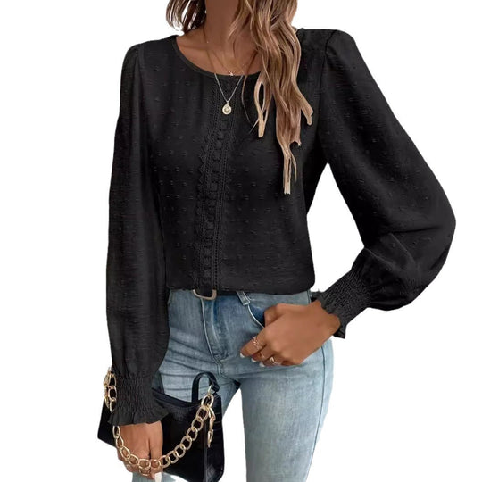 Damen luftige Bluse mit feinem Stickmuster