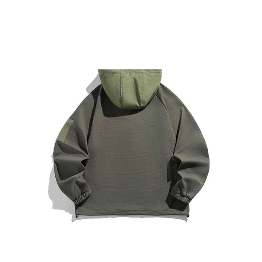 Unisex Oversize Kapuzen-Anorak-Pullover mit halber Druckknopfleiste, Utility-Ärmeltasche und Thermostruktur Shop Nory