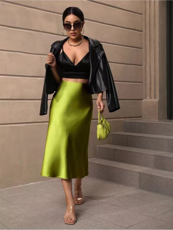 Damen Satin Rock mit schwingendem Saum und elegantem Schnitt