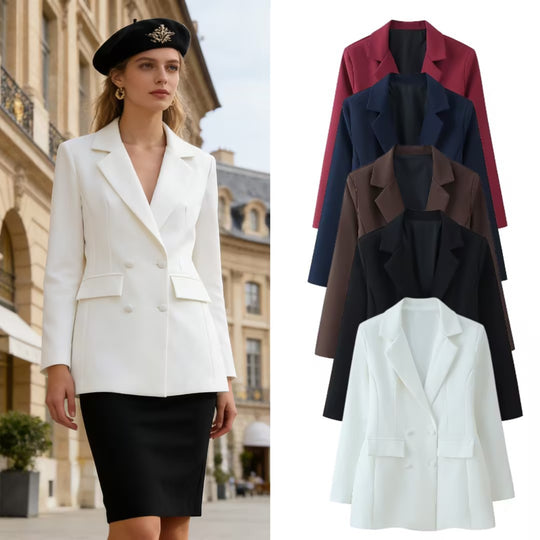 Damen taillierter Doppelreiher-Blazer mit Pattentaschen und Wiener Nähten Shop Nory