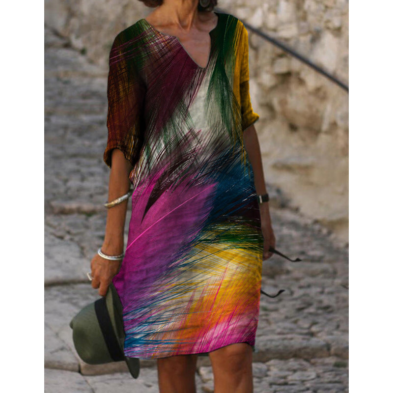 Damen Sommerliches Leinenkleid mit modernem Muster