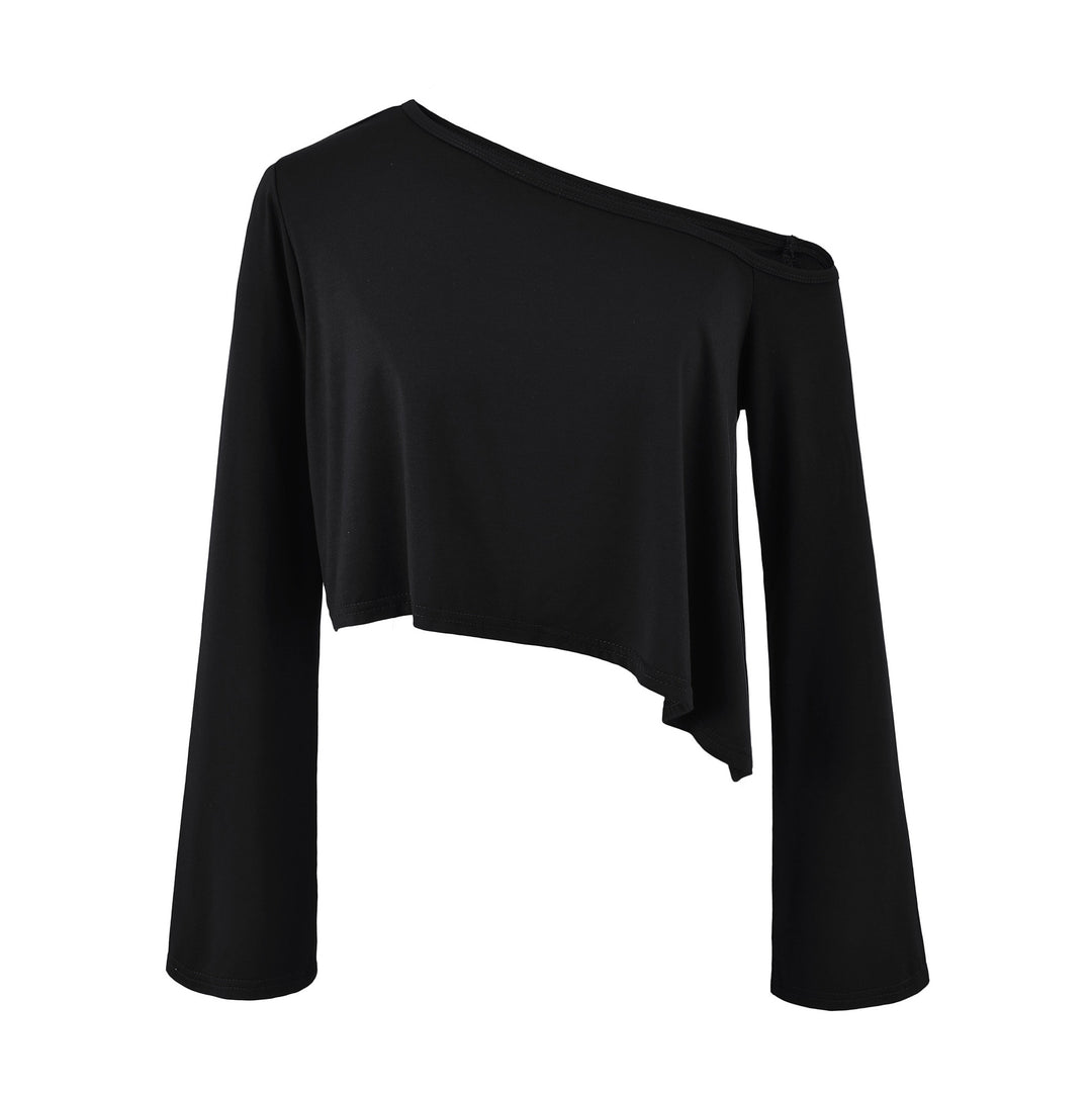 Damen Einschulter-Kurztop mit asymmetrischem Saum und Trompetenärmeln Shop Nory