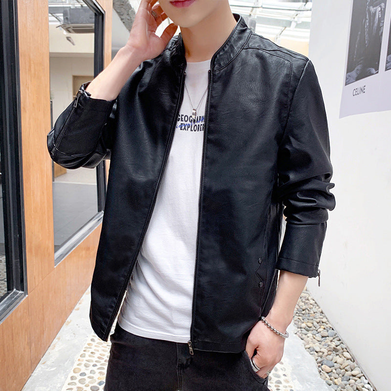 Herren schmal geschnittener Kunstleder Flightblouson mit minimalistischem Stehkragen und verdeckter Reißverschlussleiste Shop Nory